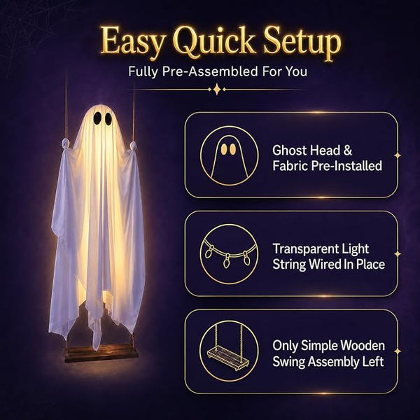 5FT Giant Lighted Halloween Ghost Swing – Create A Spooky Yard Scene | Free Shipping